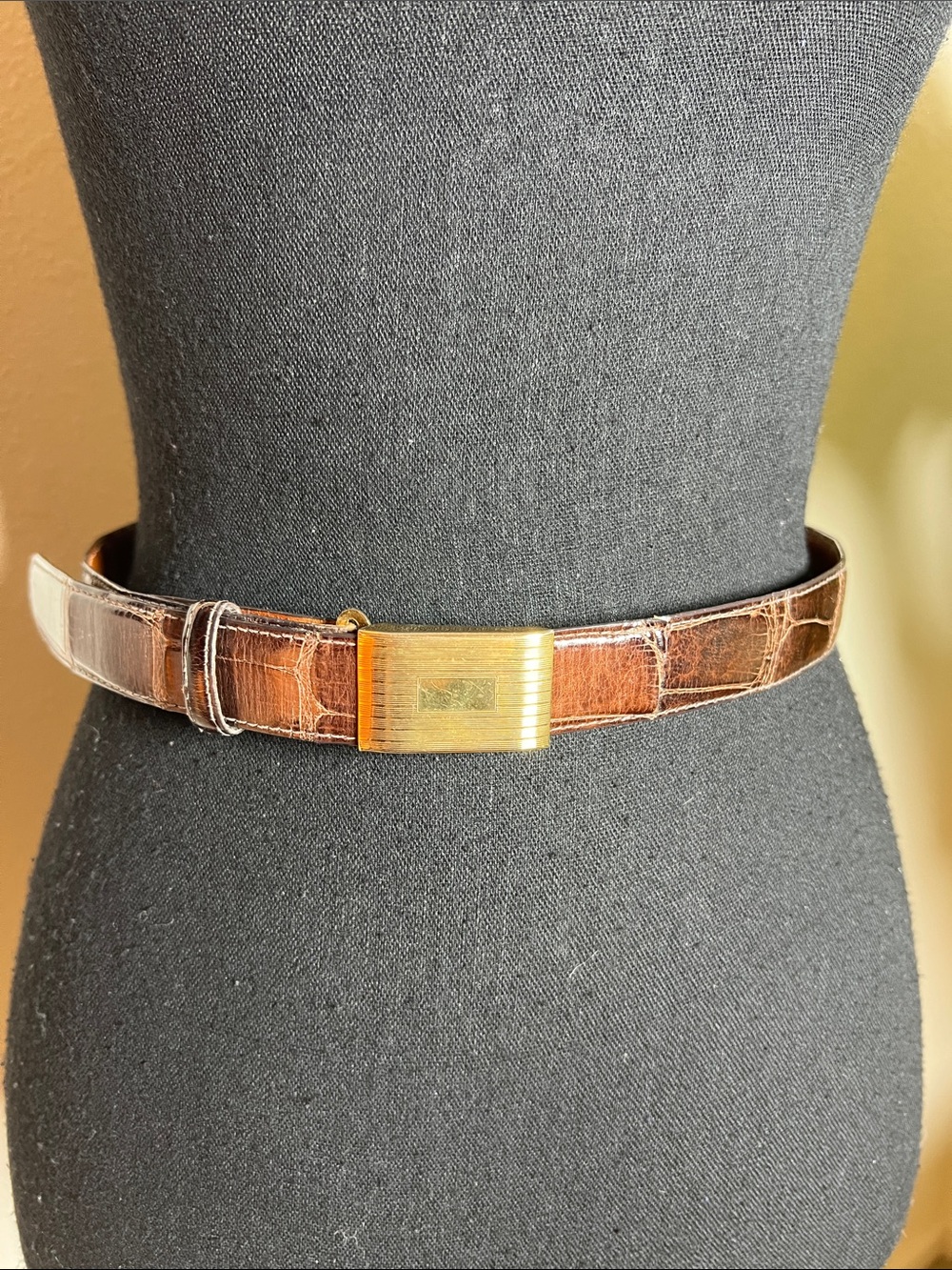 Polo Ralph Lauren Unisex Brown Alligator Belt 12k Gold Adjustable Buckle 30